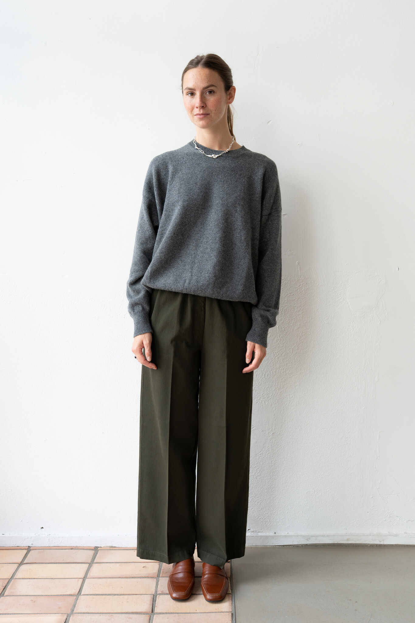 Elastic Waist Trouser Cotton Wool Forest Green