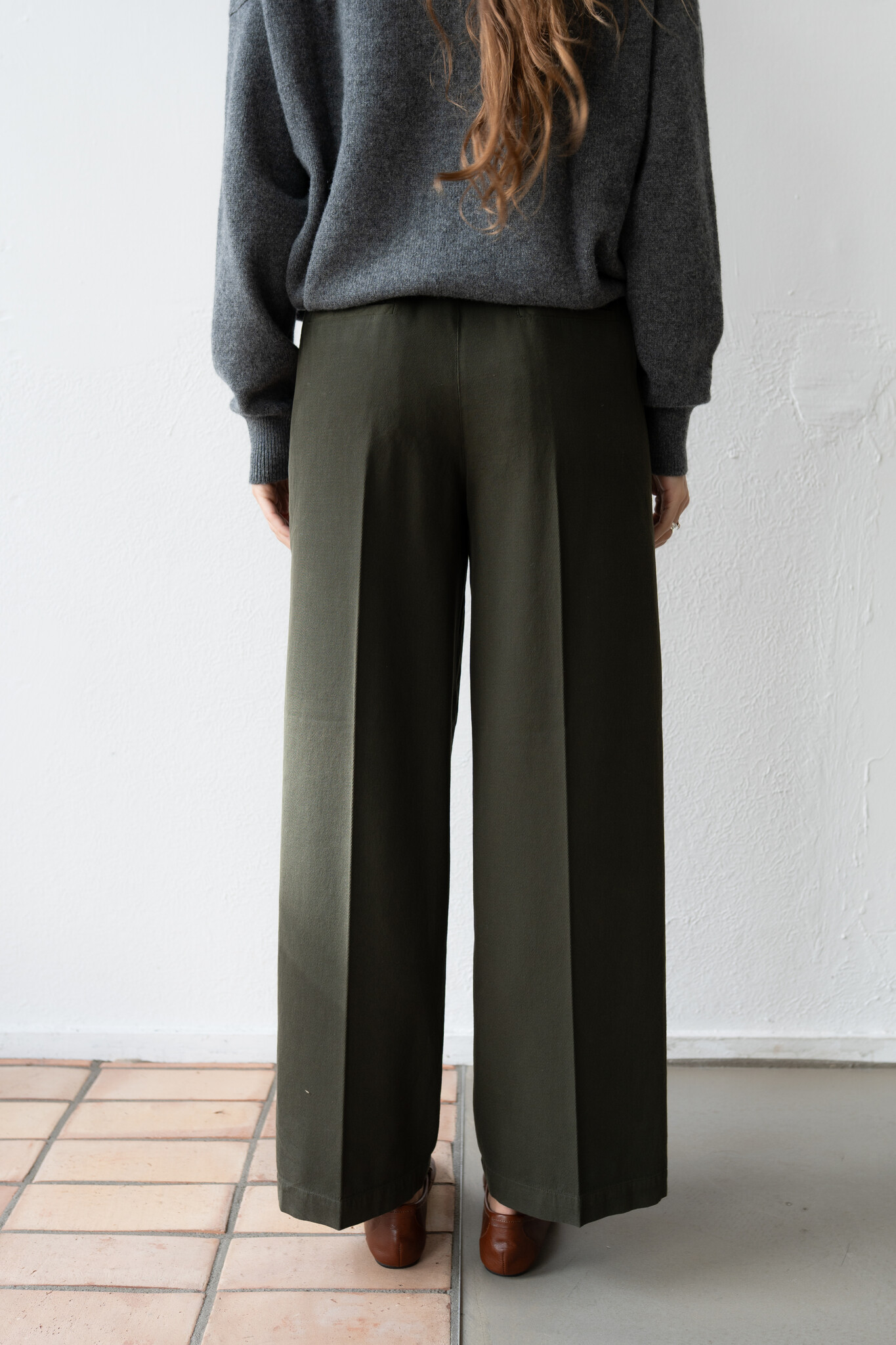 Elastic Waist Trouser Cotton Wool Forest Green