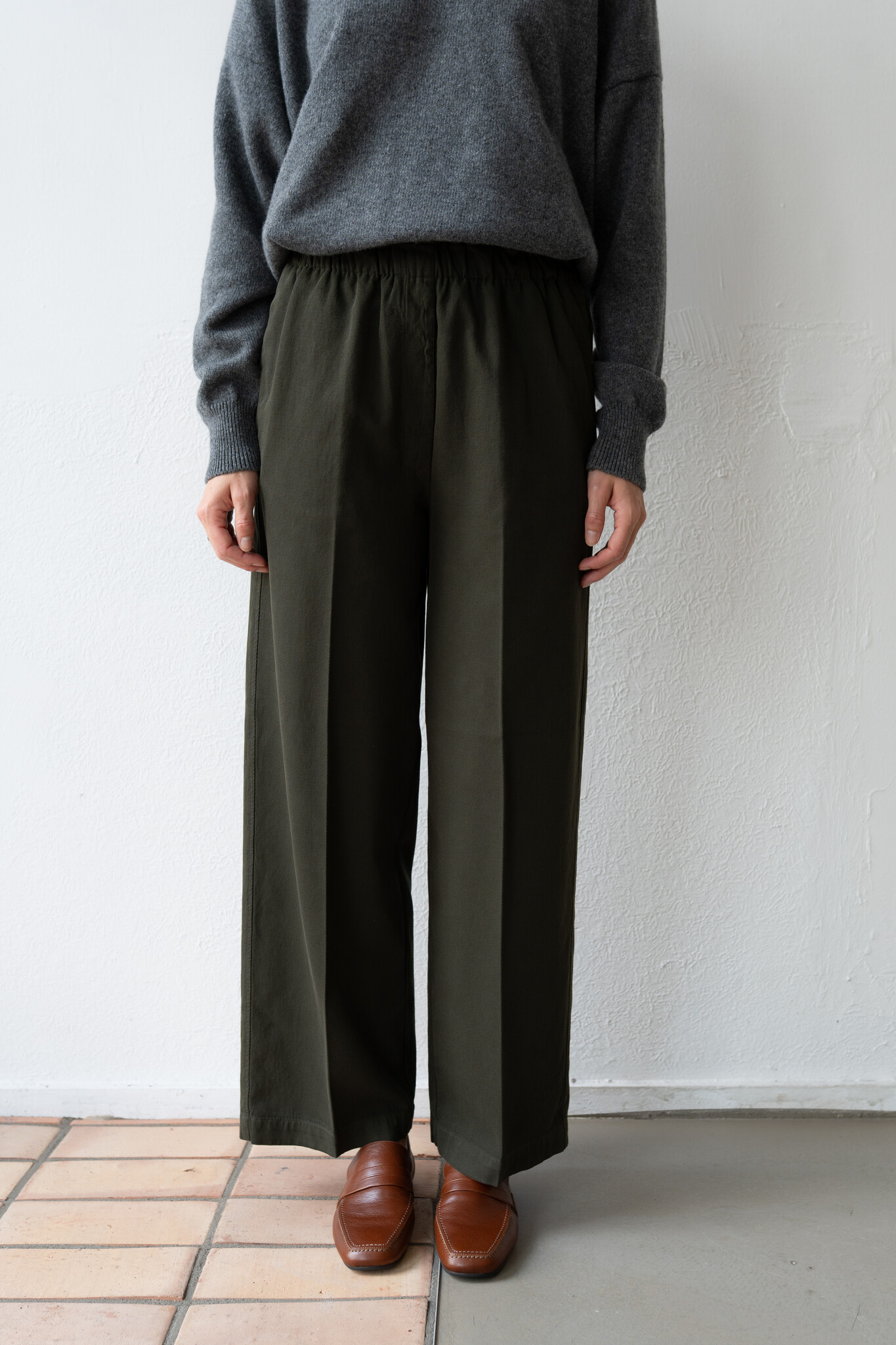Elastic Waist Trouser Cotton Wool Forest Green