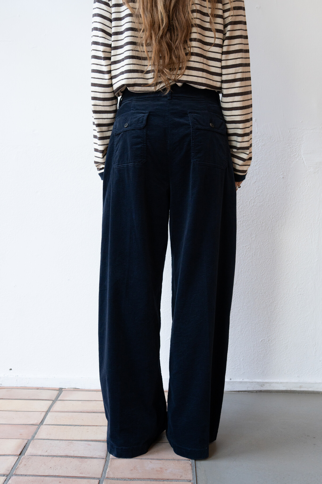 Wide-leg Dk Blue Corduroy Trouser
