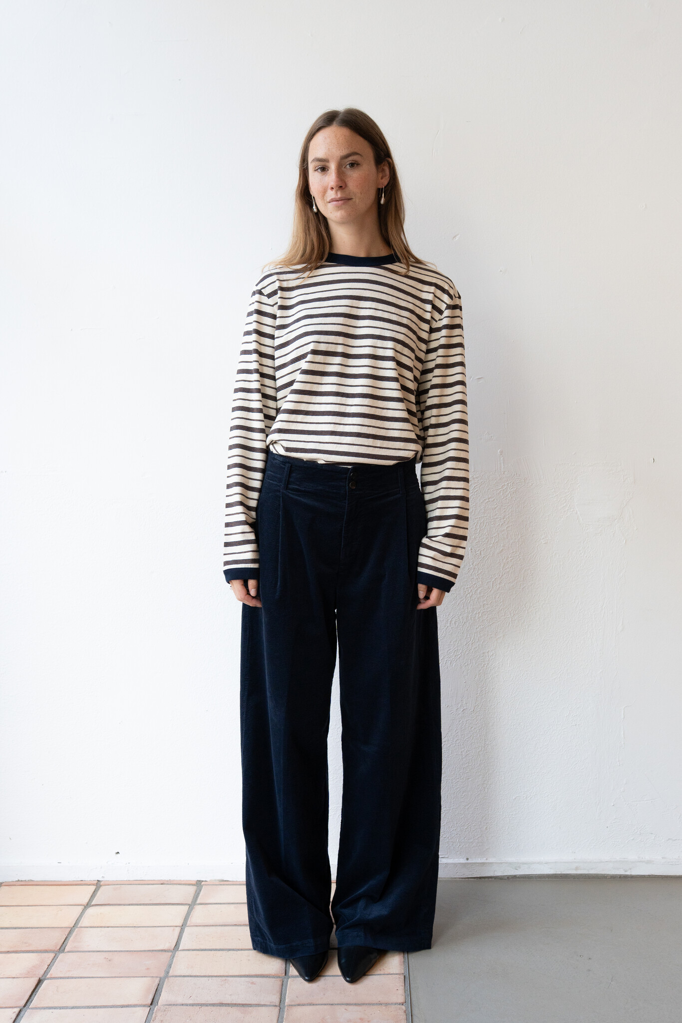 Wide-leg Dk Blue Corduroy Trouser