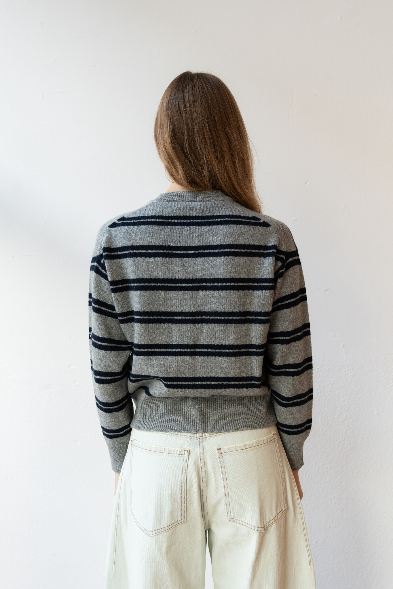 Ada Crewneck Cardigan Stripe Grey Navy