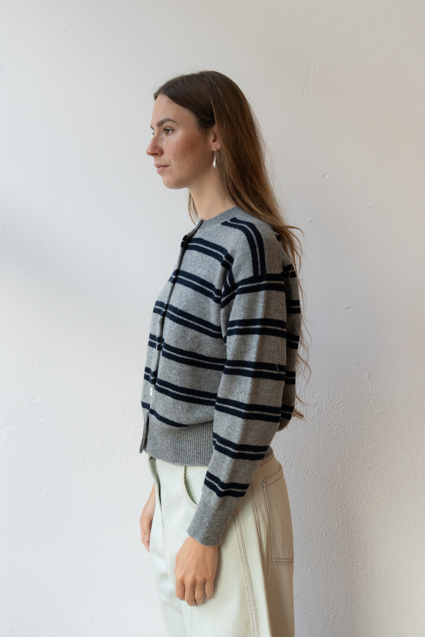 Ada Crewneck Cardigan Stripe Grey Navy