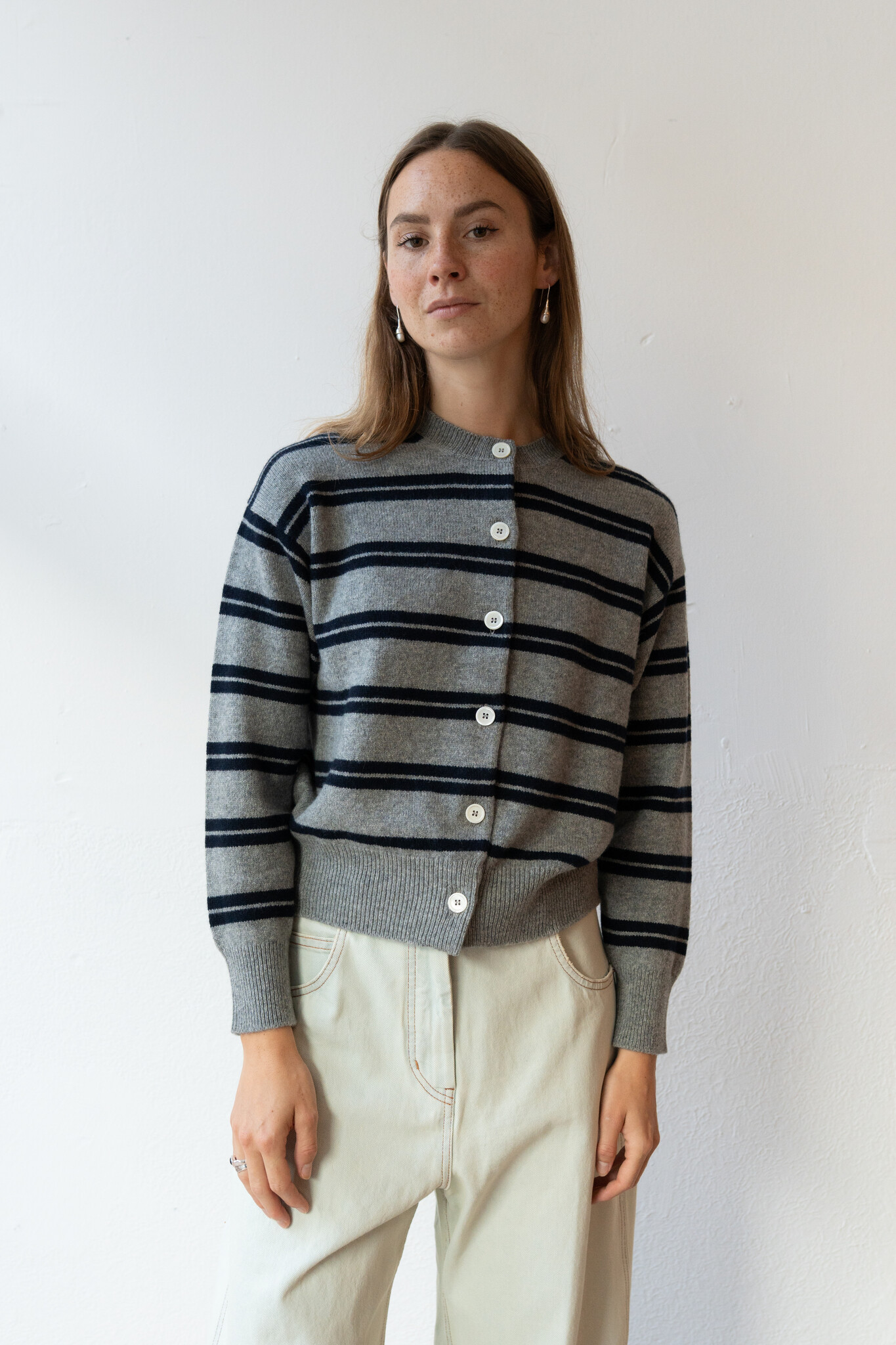 Ada Crewneck Cardigan Stripe Grey Navy