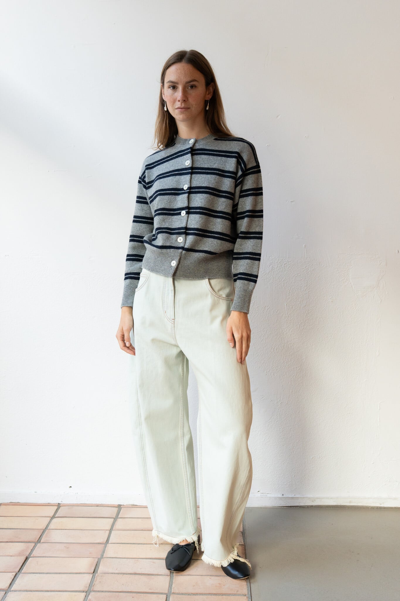 Ada Crewneck Cardigan Stripe Grey Navy