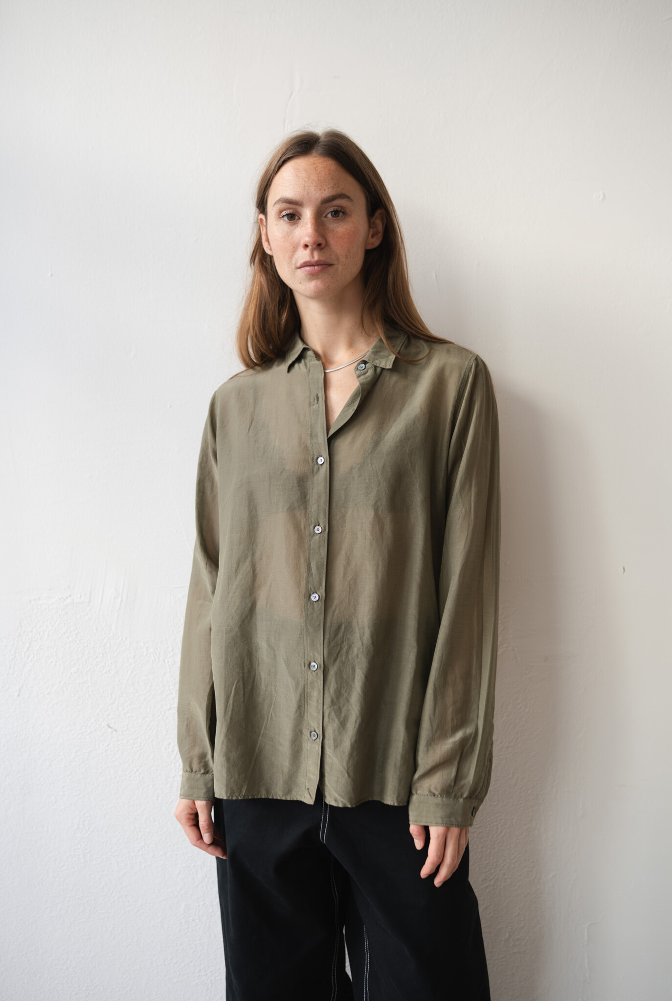 Side-buttoned shirt Silk Cotton Military Green