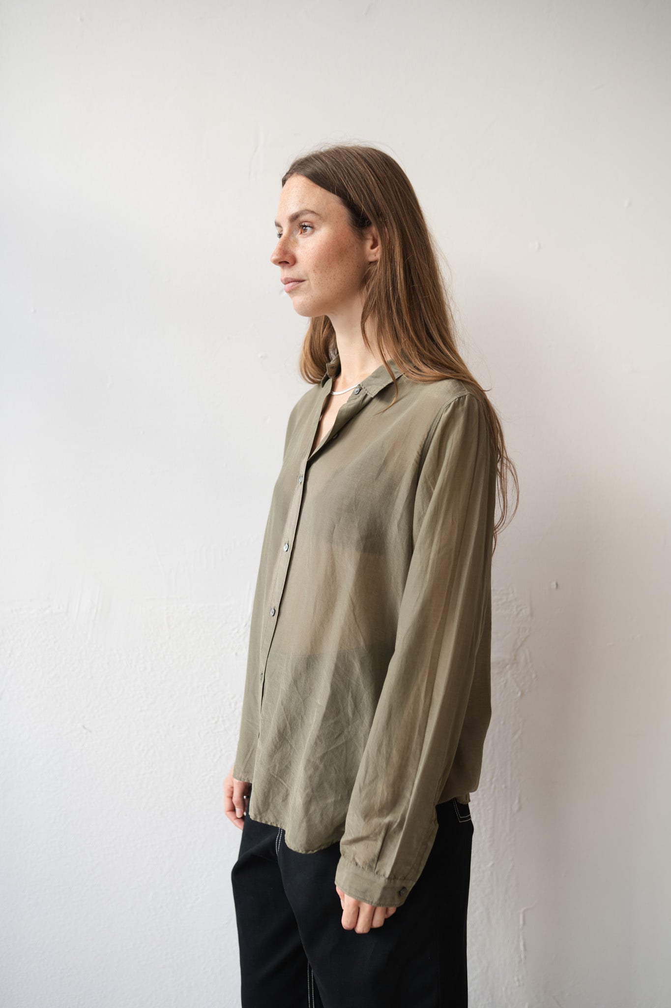 Side-buttoned shirt Silk Cotton Military Green