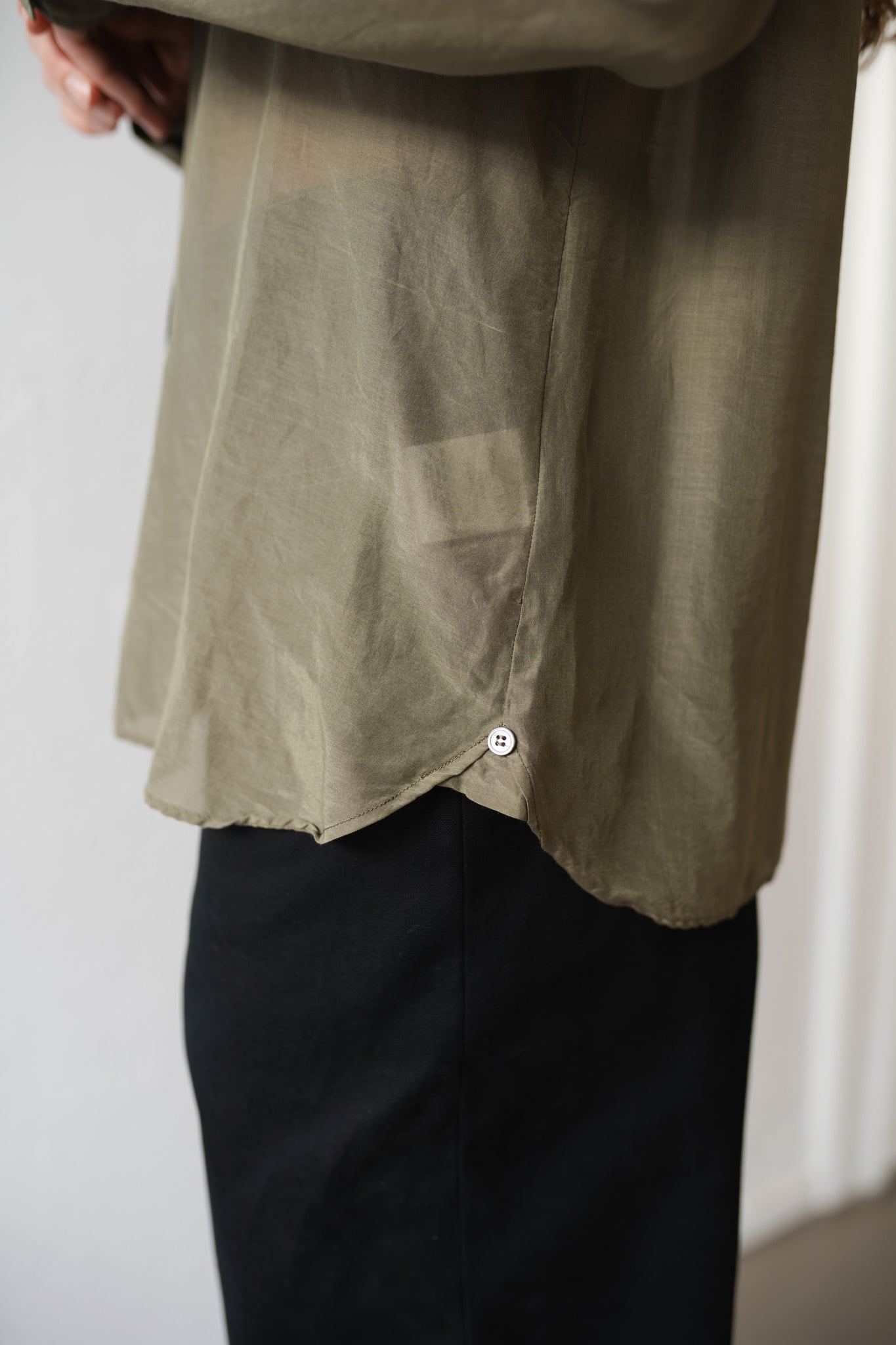 Side-buttoned shirt Silk Cotton Military Green