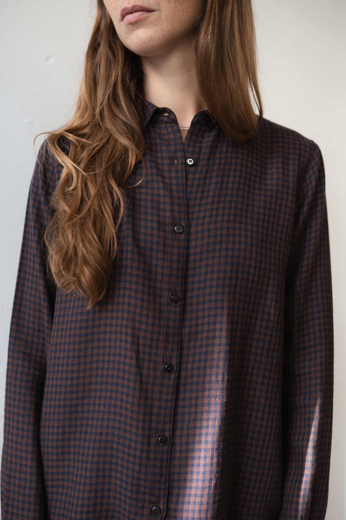 Side-Buttoned Shirt Night Blue Red Check