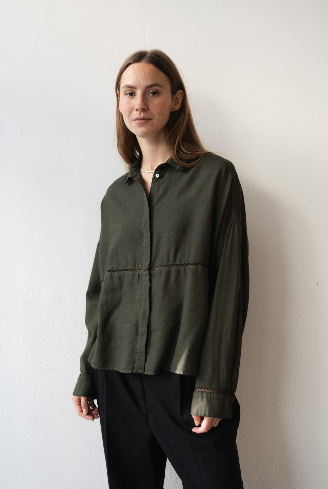 Cotton Wool Shirt Forest Green Micro Weave