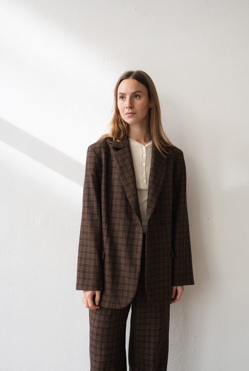 Burgundy Check double-breasted jacket