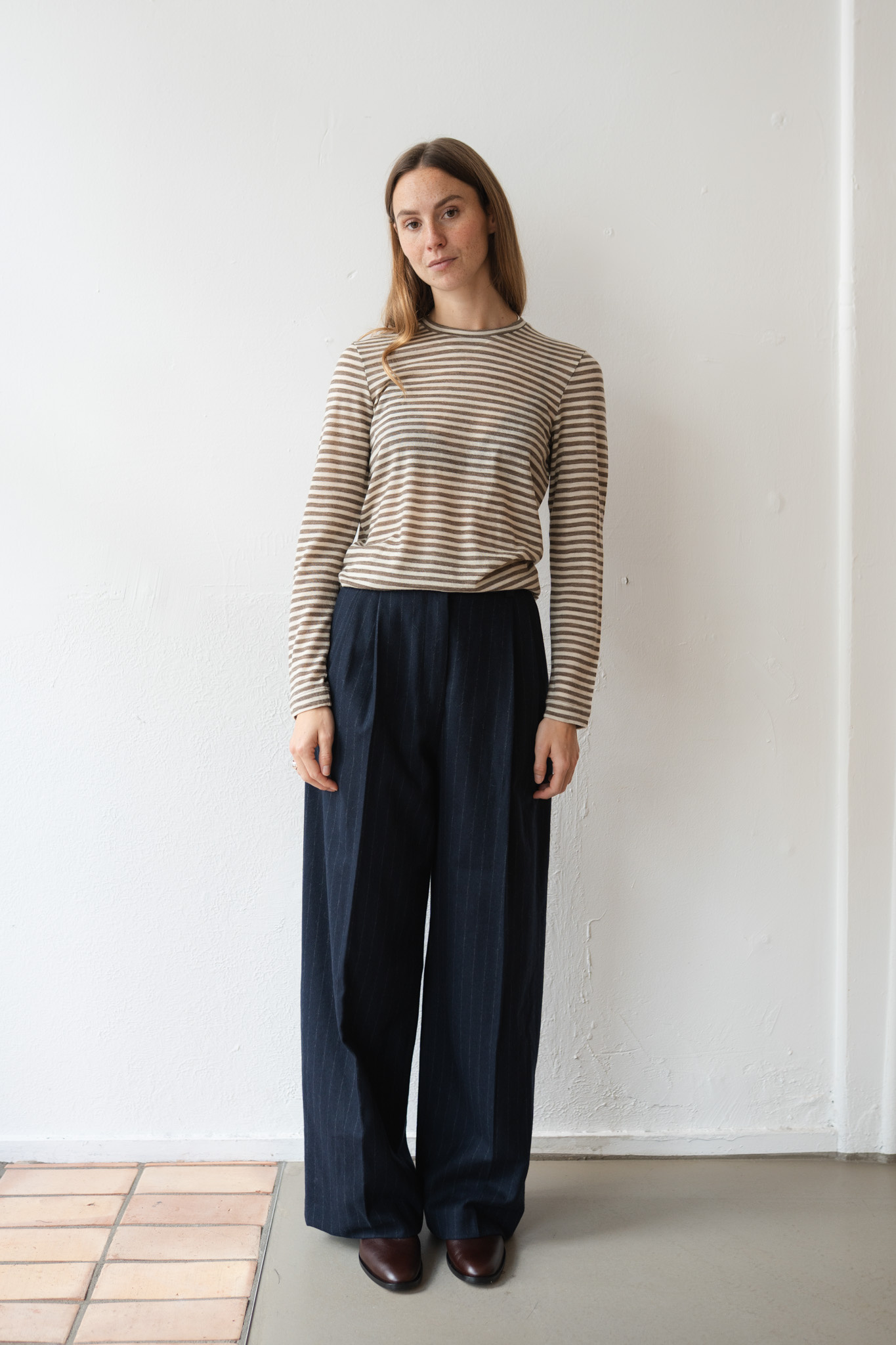 Striped Wool Jersey T-shirt Dove Grey
