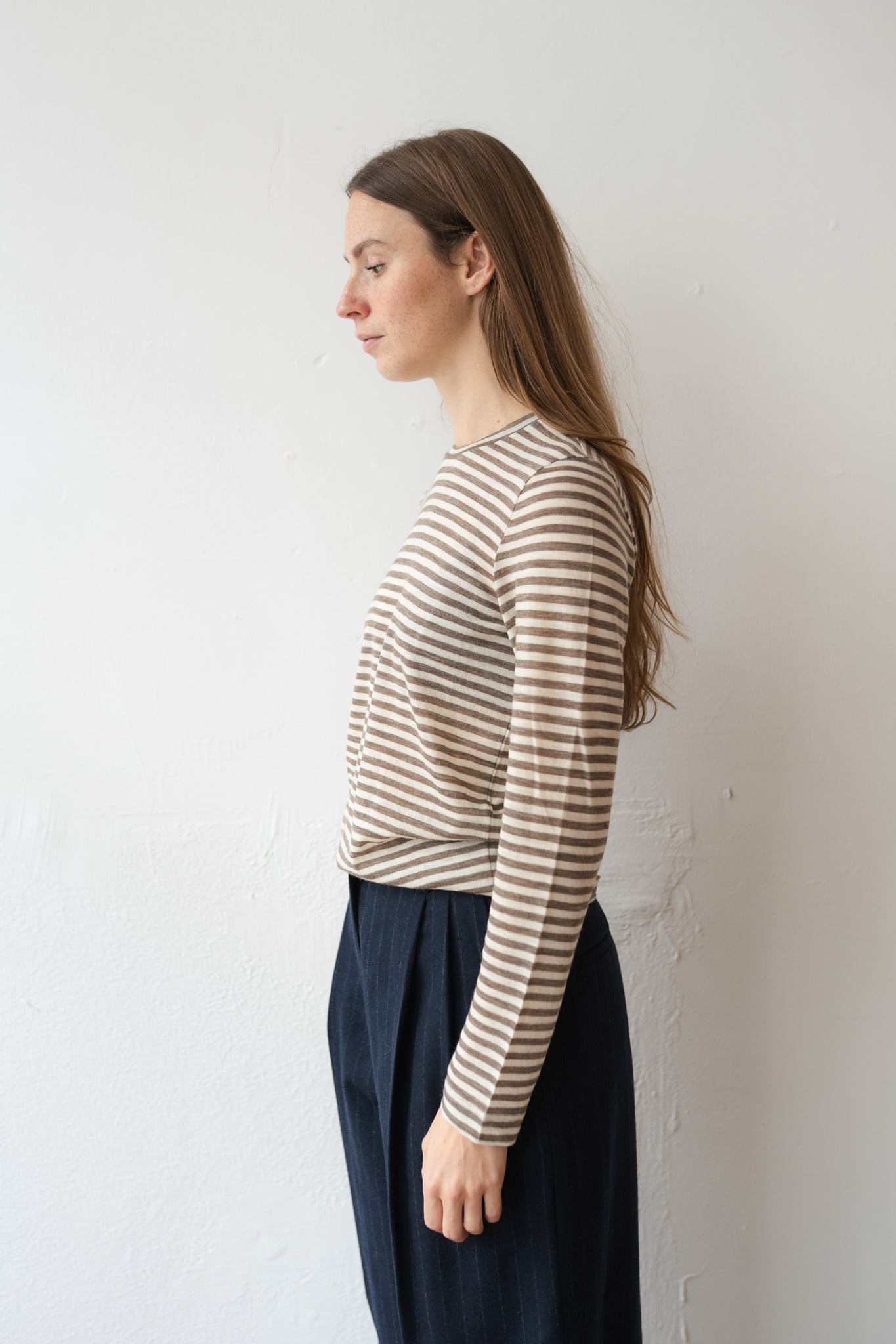Striped Wool Jersey T-shirt Dove Grey