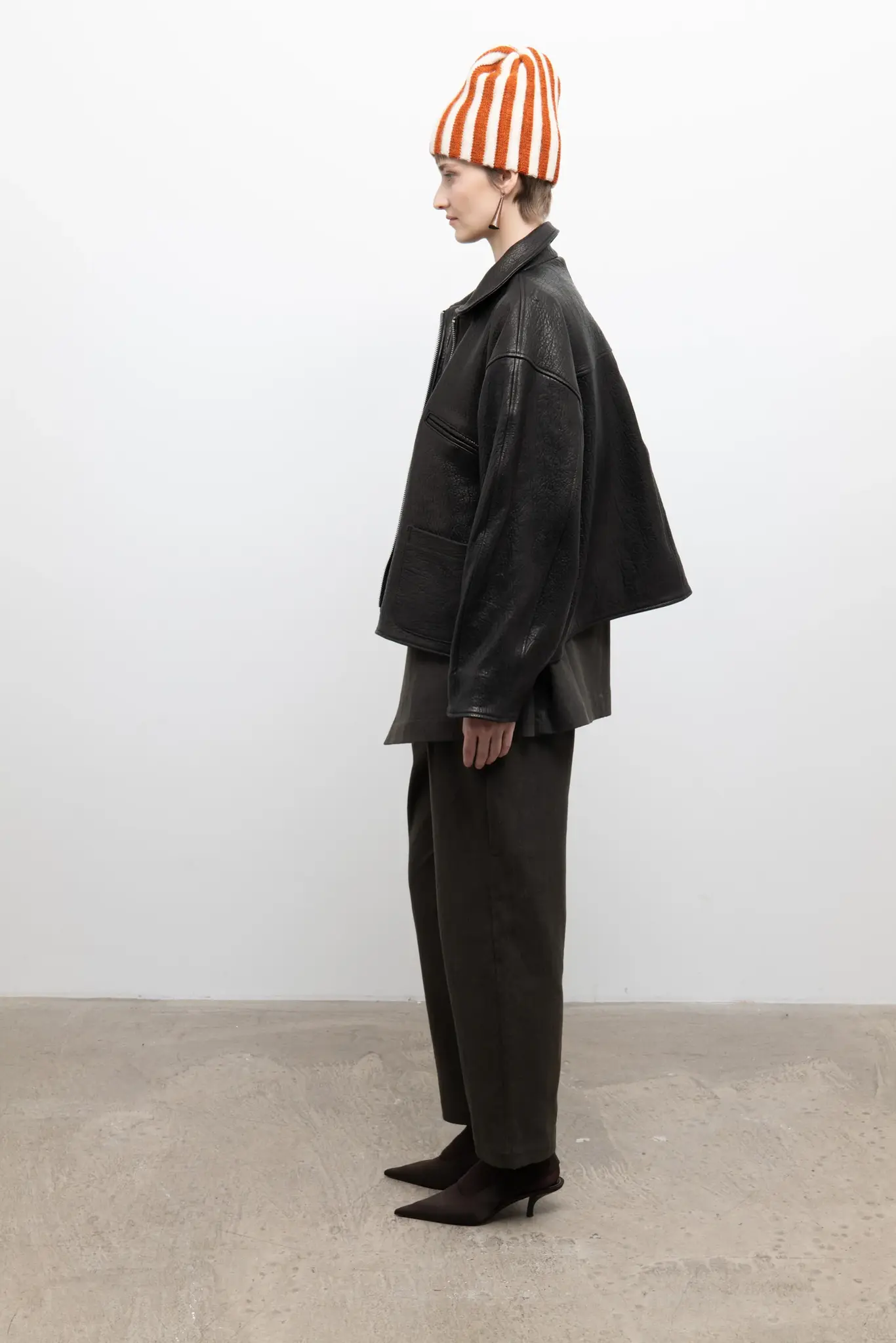 Stretch Wrinkle Leather Flying Jacket Liquorice
