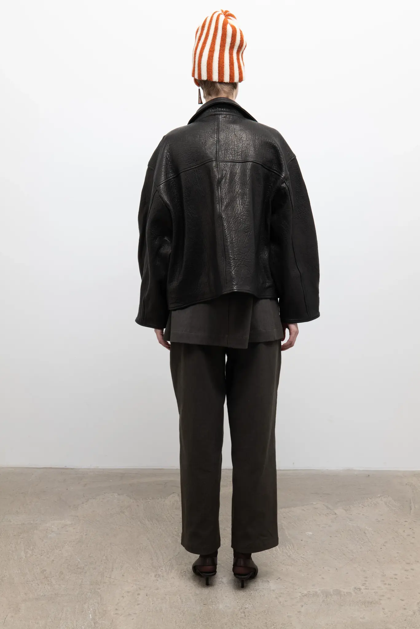 Stretch Wrinkle Leather Flying Jacket Liquorice
