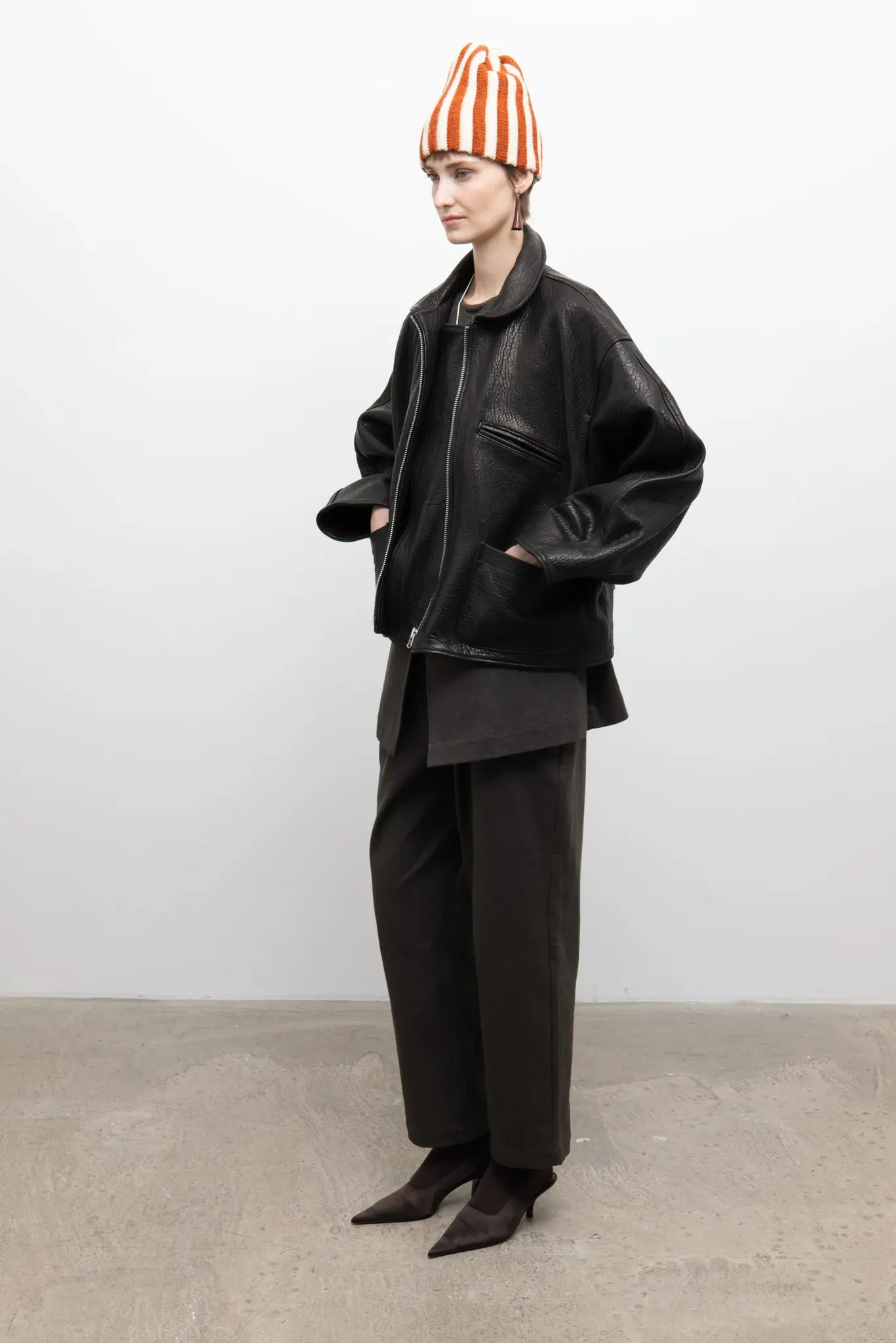 Stretch Wrinkle Leather Flying Jacket Liquorice