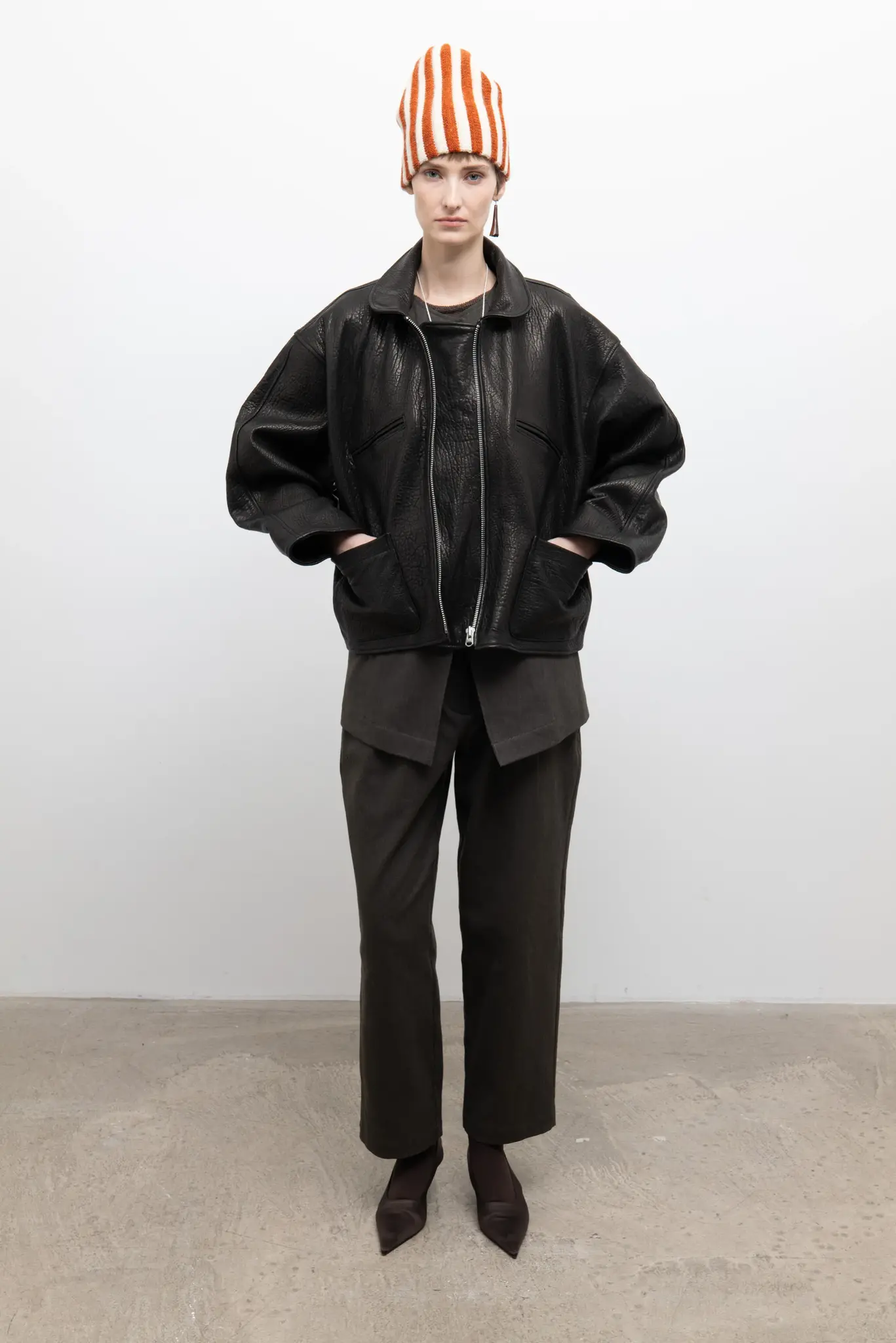 Stretch Wrinkle Leather Flying Jacket Liquorice