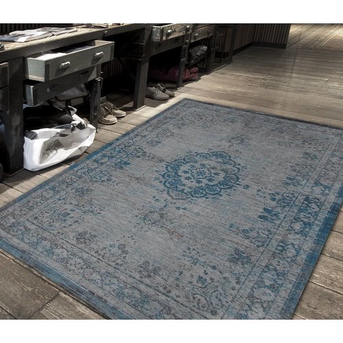 Louis De Poortere Rugs Medallion grey turquoise tapijt Fading World Collection