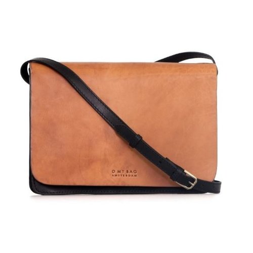 O My Bag Audrey handtas - klassiek leder zwart/cognac O My Bag Audrey handtas - klassiek leder zwart/cognac