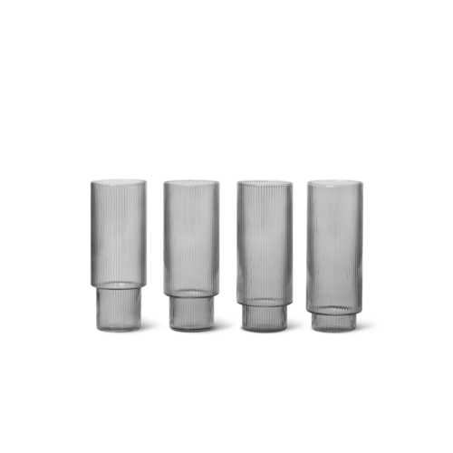 Ferm Living Ripple longdrinkglazen smoked grey set van 4 Ferm Living Ripple longdrinkglazen smoked grey set van 4