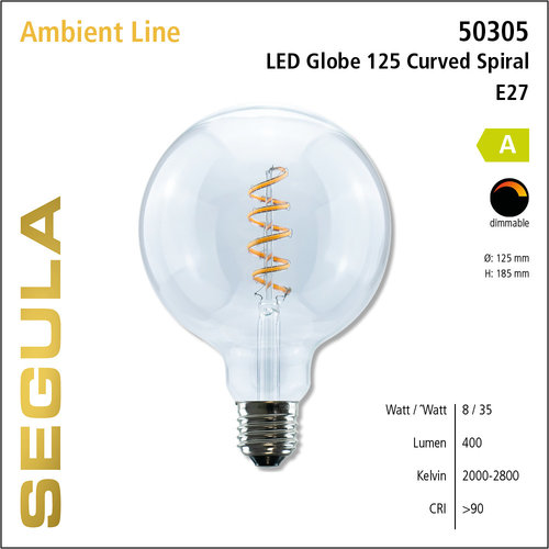 Segula Ledlamp globe 125 Curved spiral - 350 lm Segula Ledlamp globe 125 Curved spiral - 350 lm