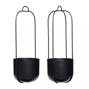 Hübsch Pots de fleurs suspendus en métal noir lot de 2