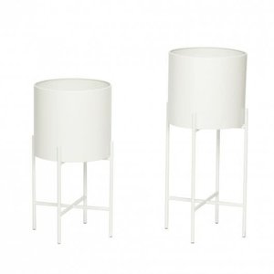 Hübsch Pots de fleurs sur pied en métal blanc - lot de 2