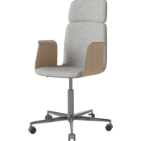Palm CEO bureaustoel met beklede zitting, houten armleuningen en wieltjes