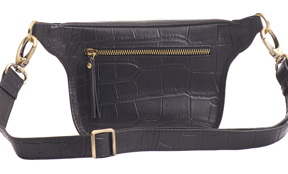 Beck s bum bag zwart croco leder met zwarte croco riem vida design