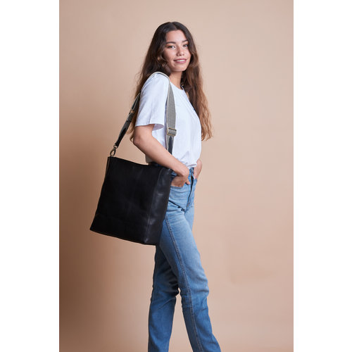 O My Bag Webbing riem checkered - klassiek leder zwart