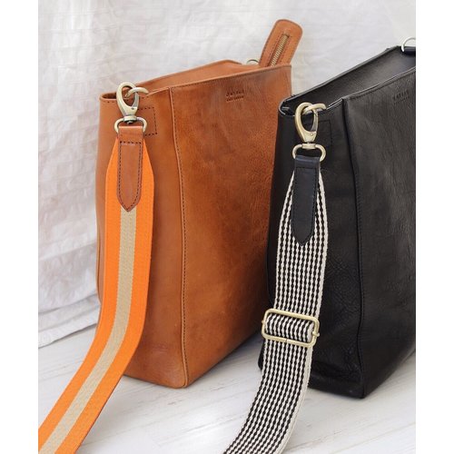 O My Bag Webbing riem checkered - klassiek leder zwart