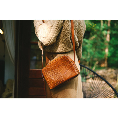 O My Bag Sue handtas - croco klassiek leder cognac