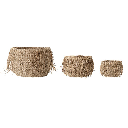 Bloomingville Manden naturel zeegras met franjes - set van 3 Bloomingville Manden naturel zeegras met franjes - set van 3