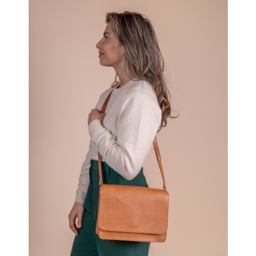 O My Bag Audrey handtas met 2 riemen - vegan appel leder cognac