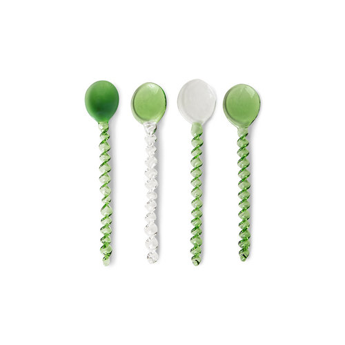 HK Living The emeralds : twisted glazen lepel - set van 4 HK Living The emeralds : twisted glazen lepel - set van 4