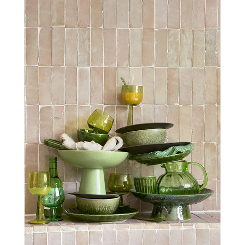 HKLiving The emeralds : wijnglas laag olijfgroen - set van 4