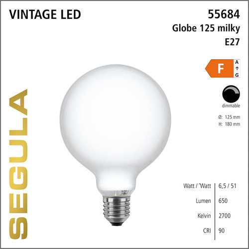 Segula Ledlamp globe 125 milky - 650 lm Segula Ledlamp globe 125 milky - 650 lm