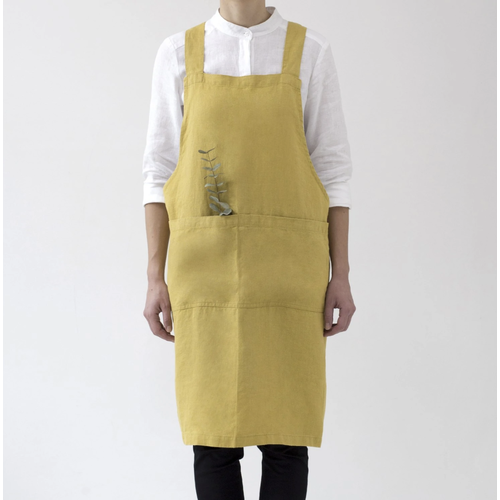 Linen Tales Crossback keukenschort lemon curry Linen Tales Crossback keukenschort lemon curry