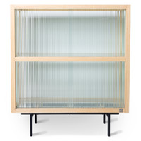 Lage kast met geribbeld glas naturel