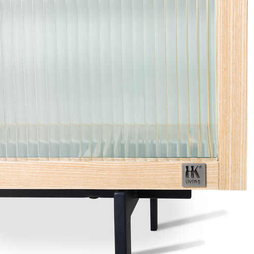 HKLiving Lage kast met geribbeld glas naturel