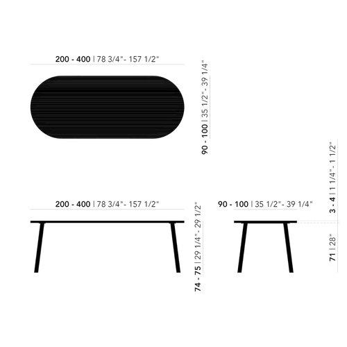 Studio Henk Butterfly plat ovale eettafel zwarte beits eiken 200