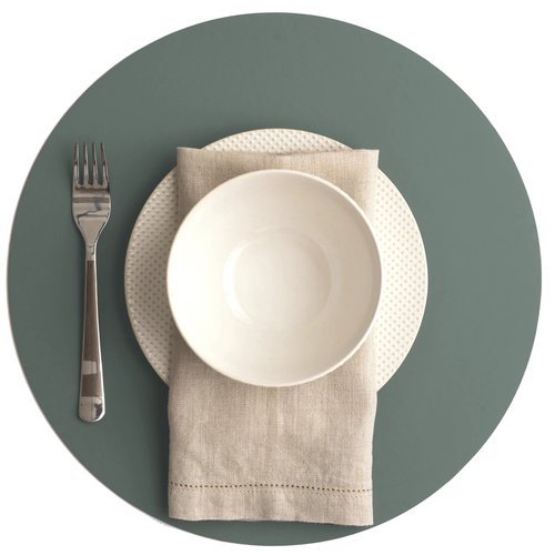 Vacavaliente SRL Ruca placemat rond eucalyptus groen recycl. leer