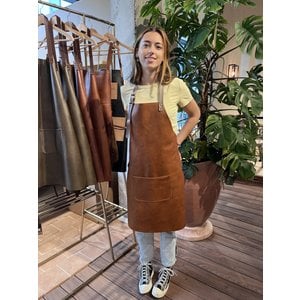 Verstee Leather Crafts Tablier de cuisine en cuir rivet avec poche cognac/noir