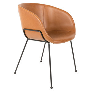 Zuiver Feston fauteuil accoudoirs marron en simili-cuir