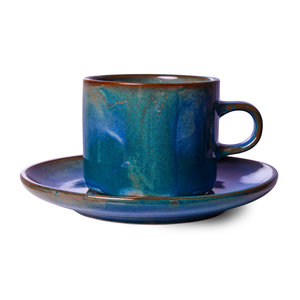 HKLiving Chef ceramics tasse et soucoupe bleu rustique HKLiving Chef ceramics tasse et soucoupe bleu rustique