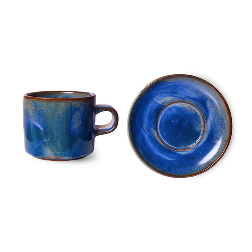 HKLiving Chef ceramics kop en schotel rustiek blauw