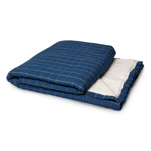 HKLiving Sherpa deken blauw geruit 130 x 170