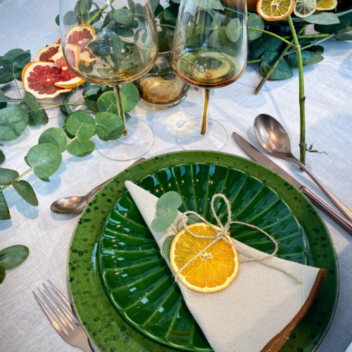 HKLiving The emeralds : dessertbord geribbeld groen - set van 2