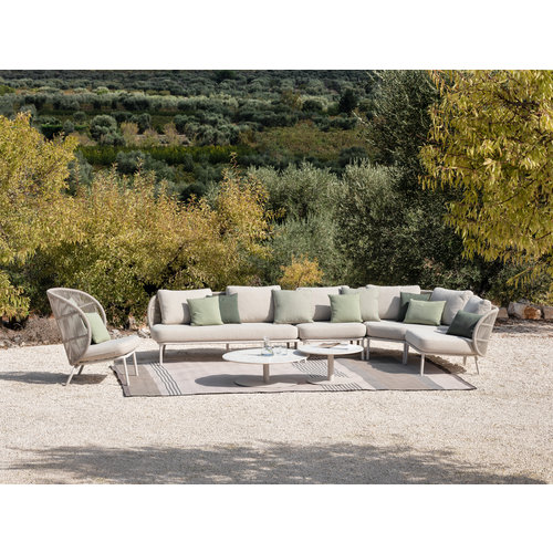 Vincent Sheppard Kodo modular outdoor sofa eenzit rechts dune white inclusief zit- en rugkussen carbon beige