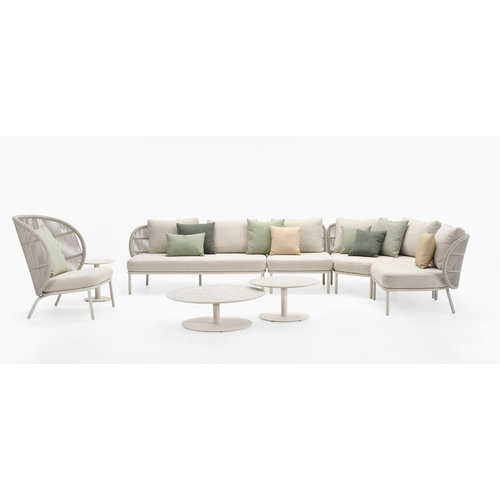 Vincent Sheppard Kodo modular outdoor sofa eenzit rechts dune white inclusief zit- en rugkussen carbon beige